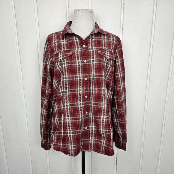 Woolrich Western Red Plaid Long Sleeve Snap Button Down Top Women's Large - Picture 8 of 12